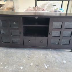 Wood TV Stand with Glass Panels