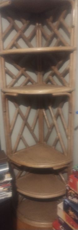 Rattan Bamboo Corner Shelf Unit