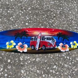 24” VW BUS AIR BRUSHED CARVED WOOD SIGN WALL ART TROPICAL PATIO TIKI DECOR