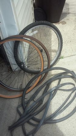Two fromt wheels tire and tubes.