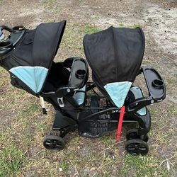 Double Stroller Sit And Stand Desert Blue 