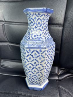 Vintage Blue & White Clay Vase