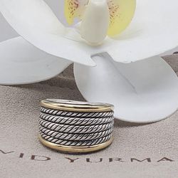David Yurman Sterling Silver & Gold Origami Ring Sz 7