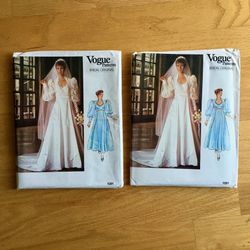 Lot 2 Vintage Vogue Bridal Wedding Gown Sewing Patterns Uncut