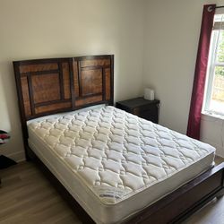 Wooden Queen Bedroom Set – Dresser, Bed Frame, Nightstand, Mattress & Box Spring