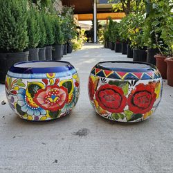 Talavera Flower Sphere Clay Pots. Planters. Plants. Pottery $45 cada uno
