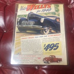 Laminated Ad Of  1940 Willys
