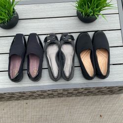 3 Pair Size 9.5 Dress Shoes Black Clarks / Naturalizers / Bandolino  