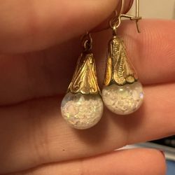 Vintage Rare Opal Encased In Water Glove Earrings