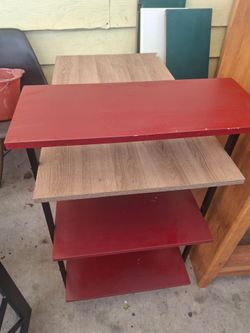 Red and wood office desk
