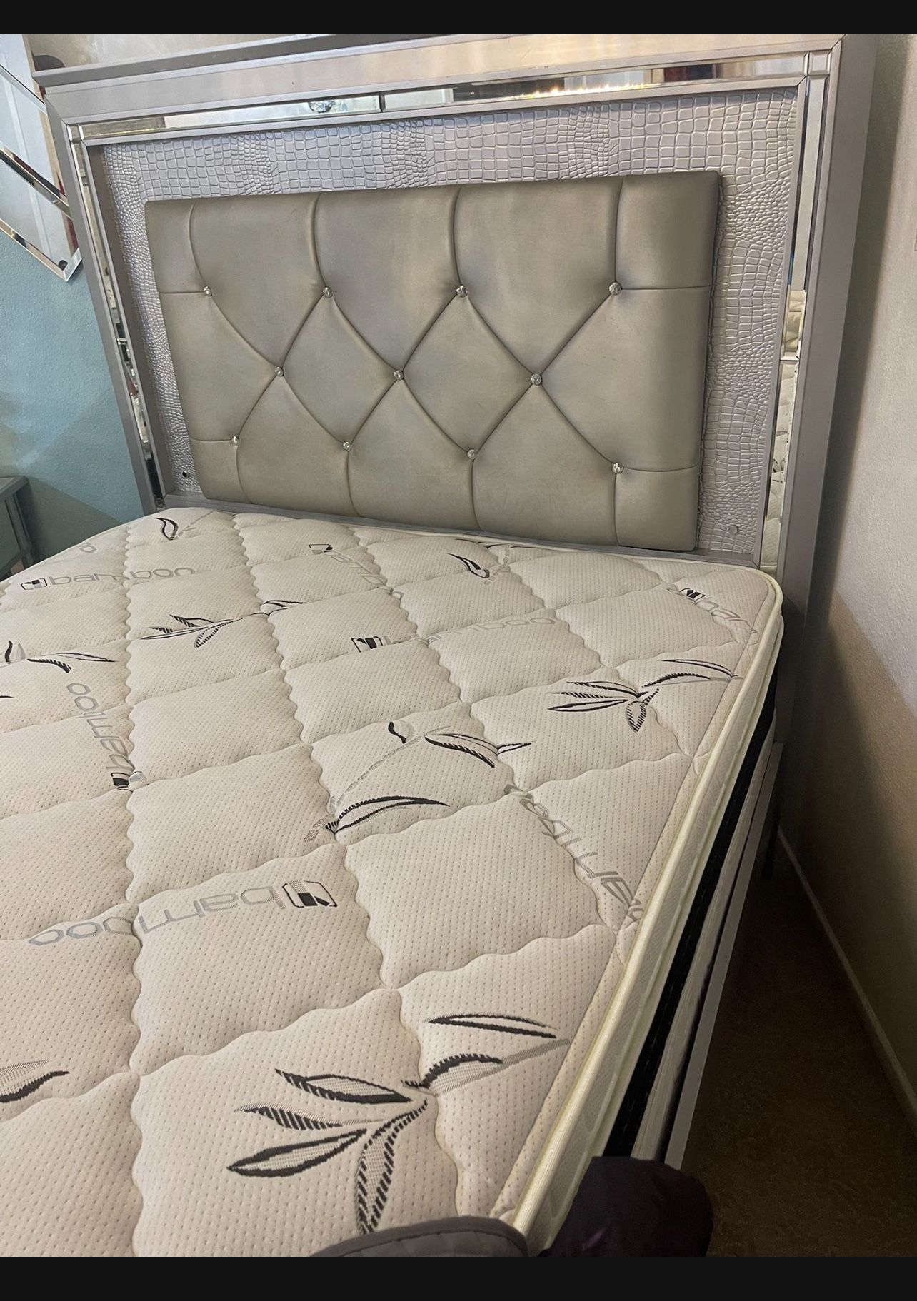 Mirrored Full Size Bed Frame - Headboard- Footboard