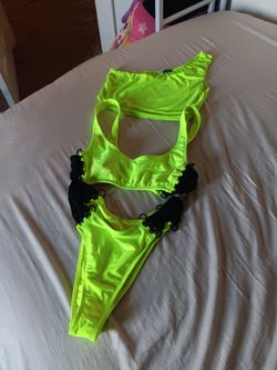 RAVE WEAR..Neon Green Cut-Out One-Piece Swimsuit