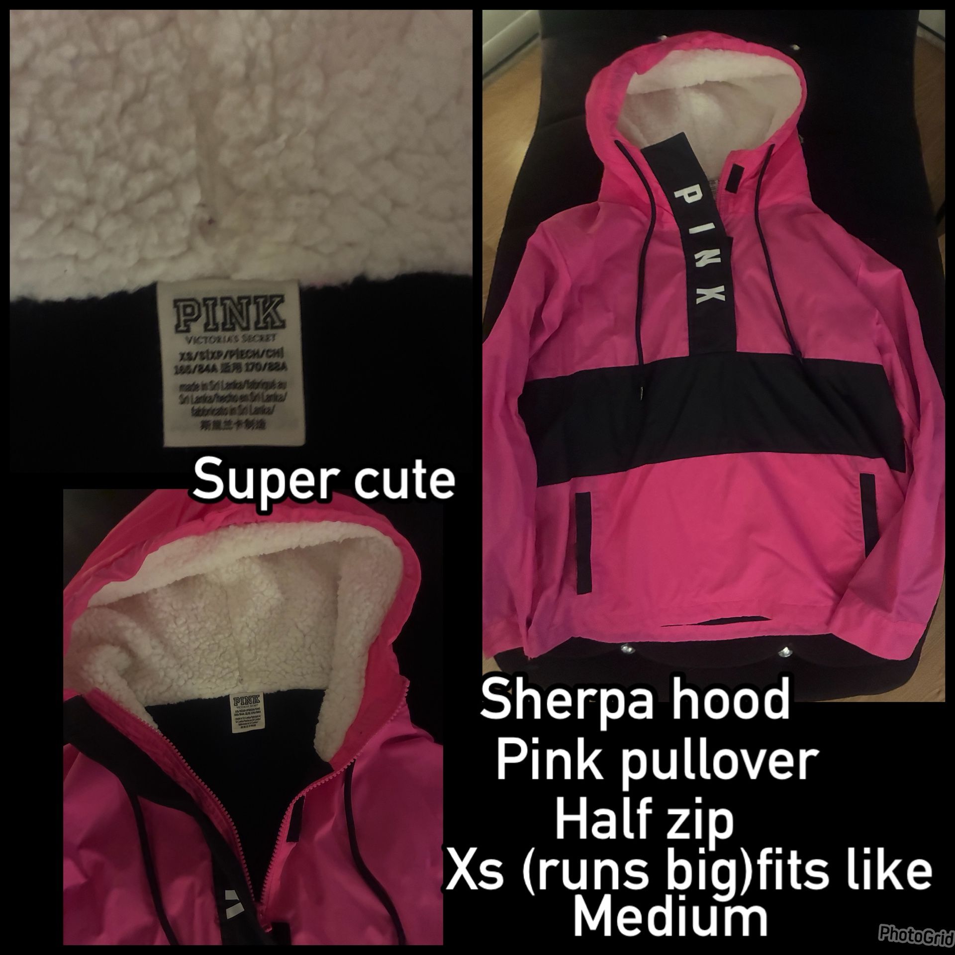 Rare Pink Half Zip W Sherpa Hood $50 Xs(fits Like Med)