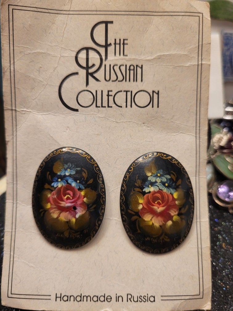 1995 Signed Hand Painted Russian Earrings
