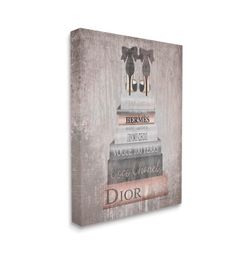 HUGE 36X47 STUPELL BOOK STACK METALLIC PINK CANVAS 