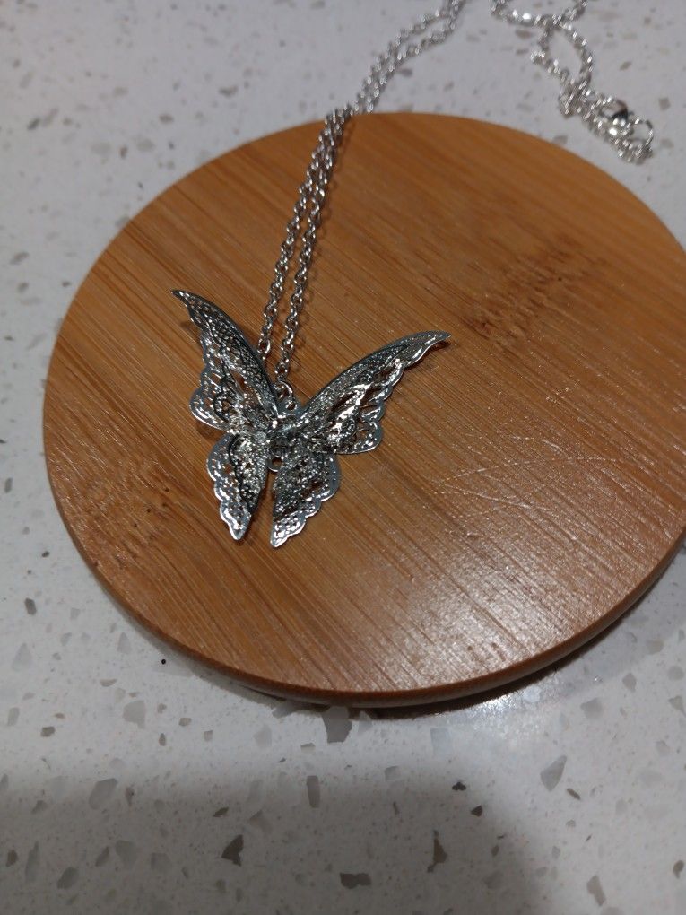 Silver Tone Butterfly Necklace