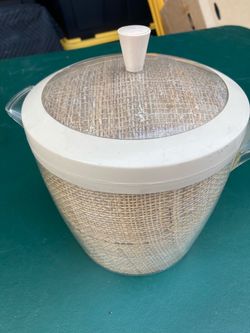 vintage 1960s Mid-Century Modern "Raffia Ware" insulated ice bucket