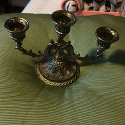 Antique Pewter 2-Arm 3-Stick Candle Holder