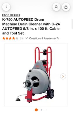 RIDGID K-750 Autofeed Drum Machine Drain Cleaner