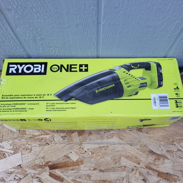 Ryobi ONE+ 18V Lithium-Ion Cordless EVERCHARGE Hand Vacuum Kit with 1.3 Ah Compact Battery and Wall Adaptor/Charger