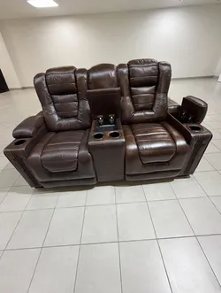 Eric Church Highway To Home Renegade Brown Leather Dual Power Reclining Console Loveseat
