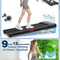 Walking Pad Treadmill with 12% 9-Level Auto Incline, 450 lbs Capacity RGB LED Screen, Bluetooth Speaker Under Desk Treadmill, Compact Treadmills for H
