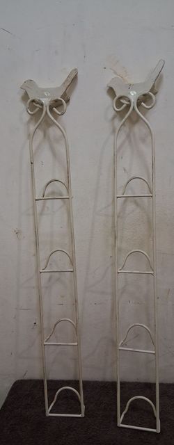 Pair of Vintage Wrought Iron Vertical Racks with Birds - Shabby Chic Nursery Decor