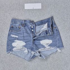 Levi's 501 Women Shorts W29 Light Blue Denim Jeans High Rise Cutoff