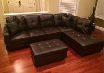 One day sale ! Brown leather sectional couch