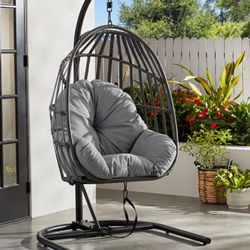  Wicker Outdoor Patio Hanging Egg Chair with Olefin Cushion