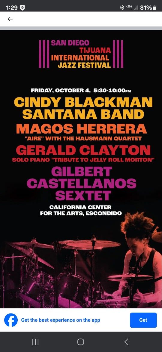 2 Tickets for FRI. 10/4 San Diego Tijuana International JAZZ FESTIVAL in Escondido Center Arts!