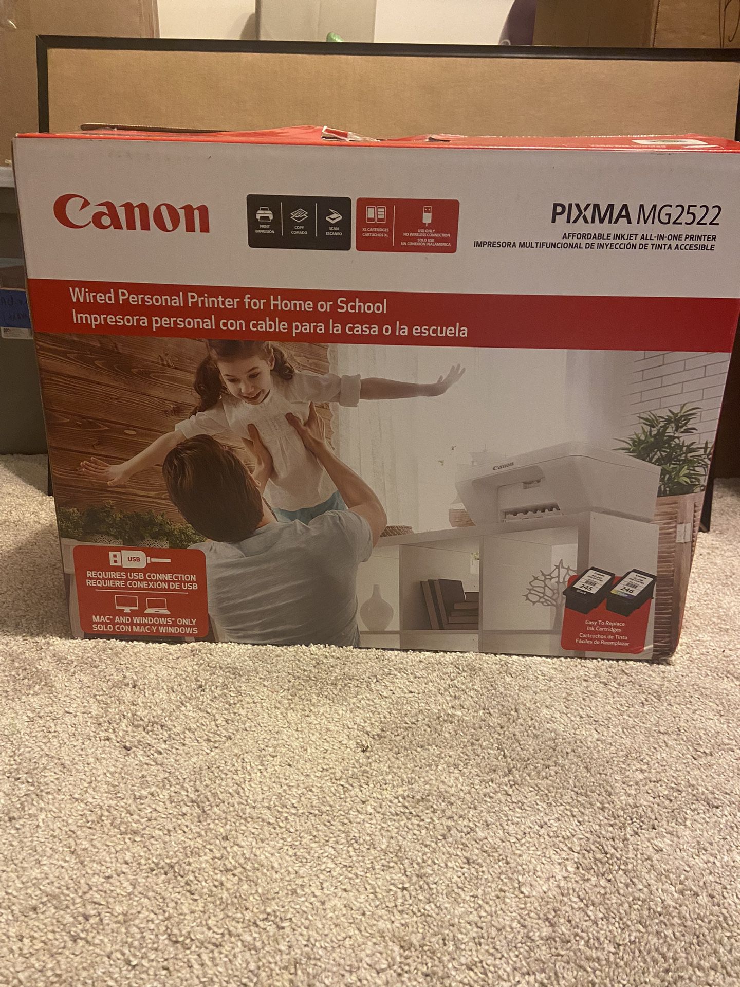 Canon PIXMA MG2522 Wired All-in-One Color Inkjet Printer [USB Cable Included], White NO INK