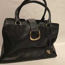 Ralph Lauren Black Leather Tote Purse Handbag