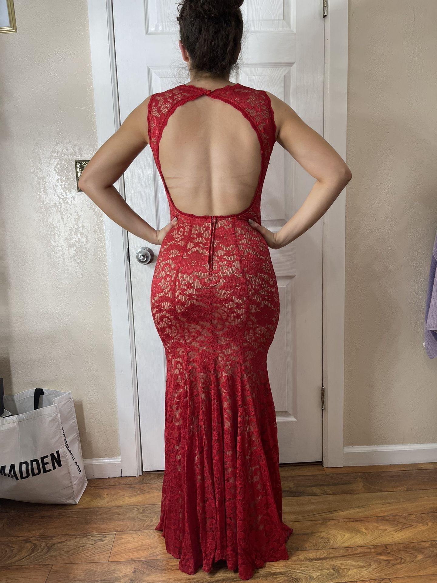Red formal lace dress