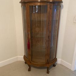 Vintage Wood Curved Glass Display Cabinet