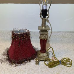 Vintage Red and Gold Lamp W/ Beaded Lampshade 