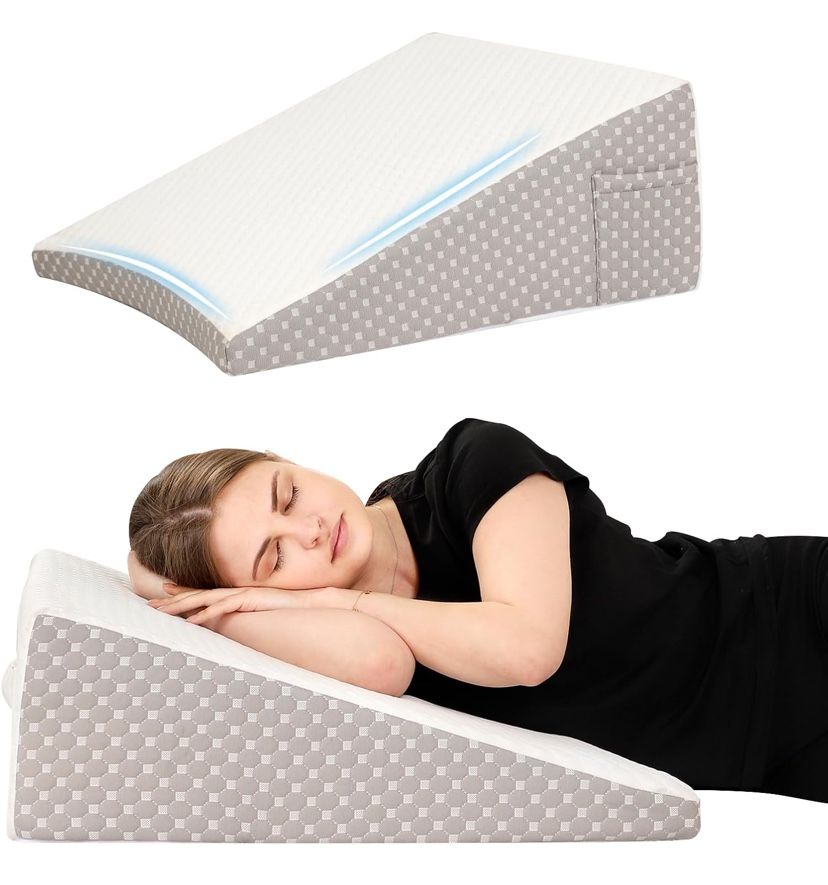 Wedge Pillow for Sleeping, 10 Inch Cooling Triangle Bed Pillow with Removable Cover, Elevated Body Pillow for Back Support, After Surgery, Snoring…