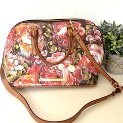 BRAHMIN Vivian Satchel Bag Pink Tones Floral Leather Hemingway Footed Purse 