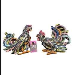 2 VNTG Ceramic Rooster Walk Plaques