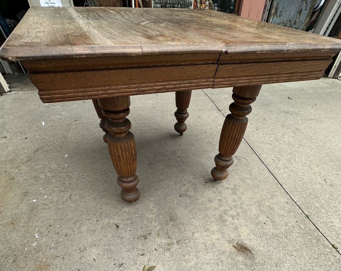 Antique Oak Table With Castors 