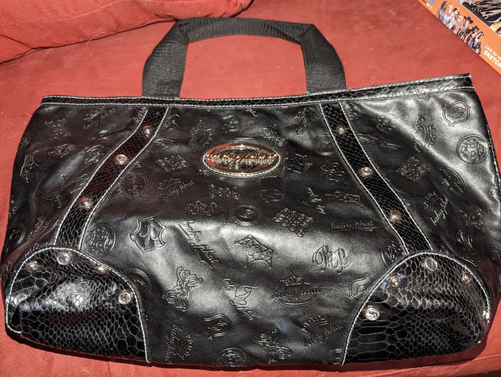 Hobo Bag Babyphat Black Leather With Pink Silk Lining Clean