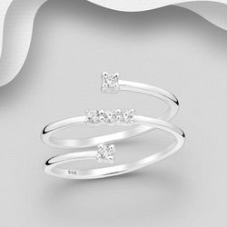 Ring 925 Sterling Silver Ring, Decorated with CZ Simulated Diamonds