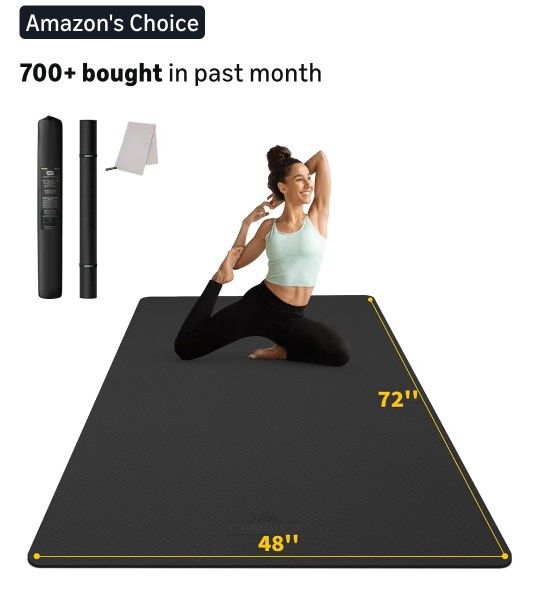 CAMBIVO Large Yoga Mat (6'x 4'), Extra Wide Workout Mat for Men and Women, 0.24''/0.32''/0.4''/0.48'' Thick Exercise Fitness TPE Mat for Home Gym, Yog