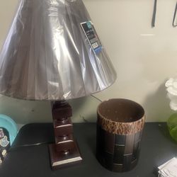 WOODEN DESKTOP LAMP&TRASH BIN