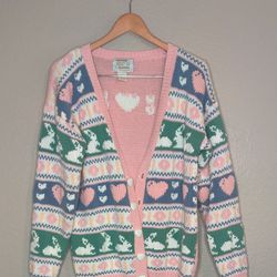 Pastel Pink Easter Bunny Vintage Hand Knit Sweater Vest