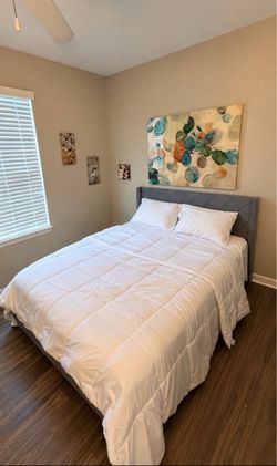 Gray Upholstered Bed Frame with with mattress