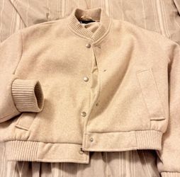 Zara Cropped Cream Bomber Jacket 