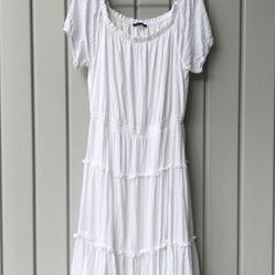 Tommy Hilfiger On/Off Shoulder White Bohemian Cottagecore Flowy Midi Dress Size 14