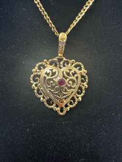 14KKYG Gold Necklace Heart Locket Ruby 8.7G 17 Inches Luxury Fine Jewelry