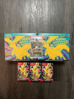 Pokémon Ascended Heroes Bundle: 2 ETBs, 3 Booster Bundles + PSA 8 Meowth